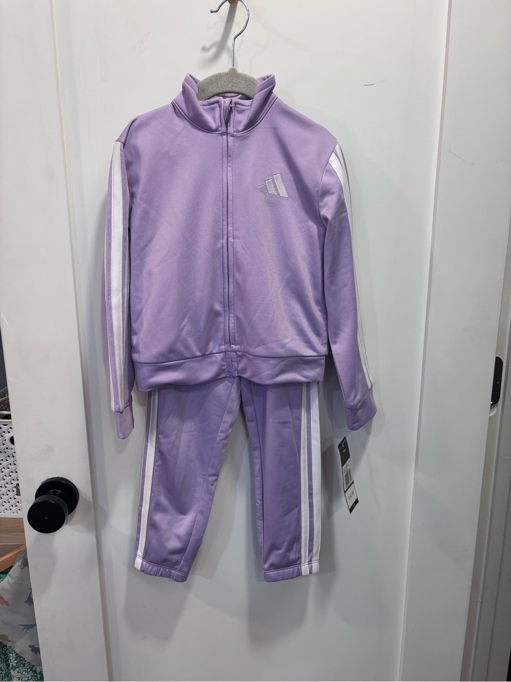 Girl's Adidas Lavender Tracksuit with White Stripes